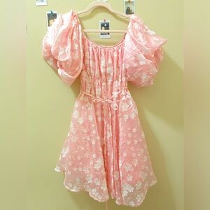 Pink floral boutique dress… babydoll puffy sleeves